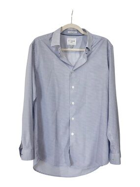 C-LAB slim fit Men's Light Blue Micro-Check Dress Shirt Sz L. 16” 32/33